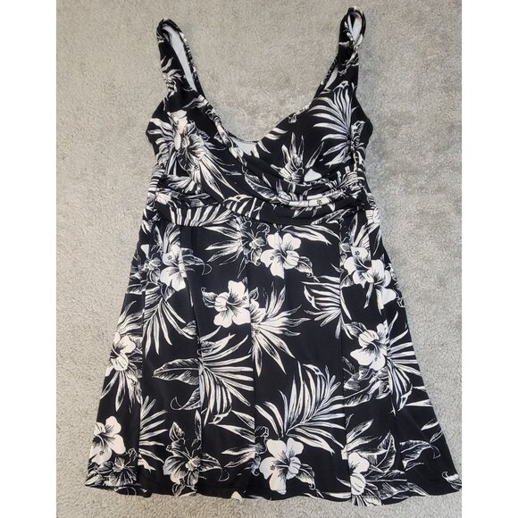 Suddenly Slim by Catalina Floral One-Piece Swim Dress.  Size:  1X (16W) - Picture 1 of 16